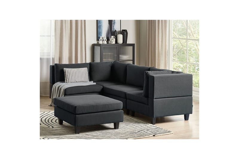 4-sits Hörnsoffa med fotpall Beliani Unstad Beige/svart Black - Huonekalut - Sohva - Moduulisohva