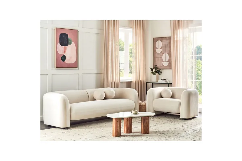 4-sits Soffgrupp Beliani Leiren Beige Offwhite - Huonekalut - Sohva - Sohvaryhmä