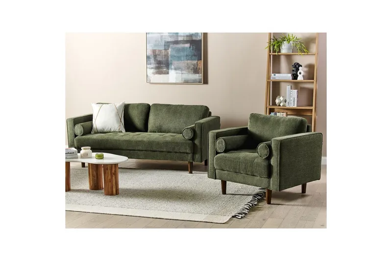 4-sits Soffgrupp Beliani Nurmo Beige/mörkt trä Green||Dark colored wood - Huonekalut - Sohva - Sohvaryhmä