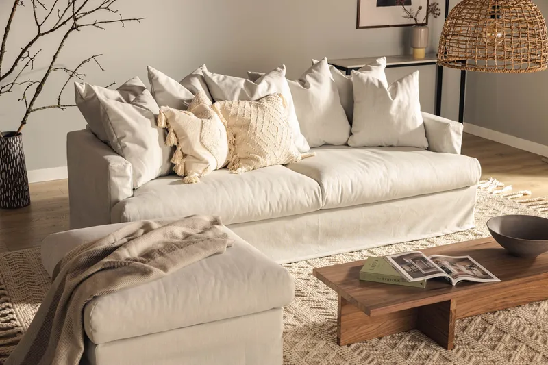 Menard 4-istuttava Syvä Kangassohva - Vaaleanharmaa - Huonekalut - Sohva - 4:n istuttava sohva