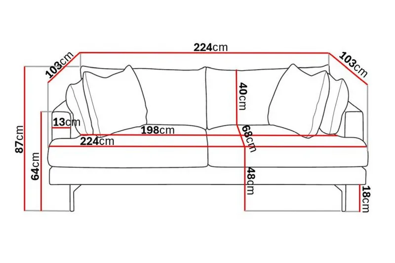 Menard 4-istuttava Syvä Manchestersohva - Harmaa - Huonekalut - Sohva - 4:n istuttava sohva