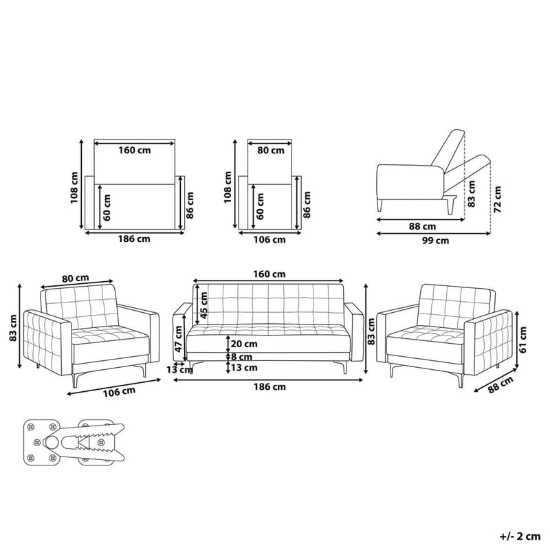 5-istuttava Sohvasetti Aberdeen - Huonekalut - Sohva - Chesterfield sohva