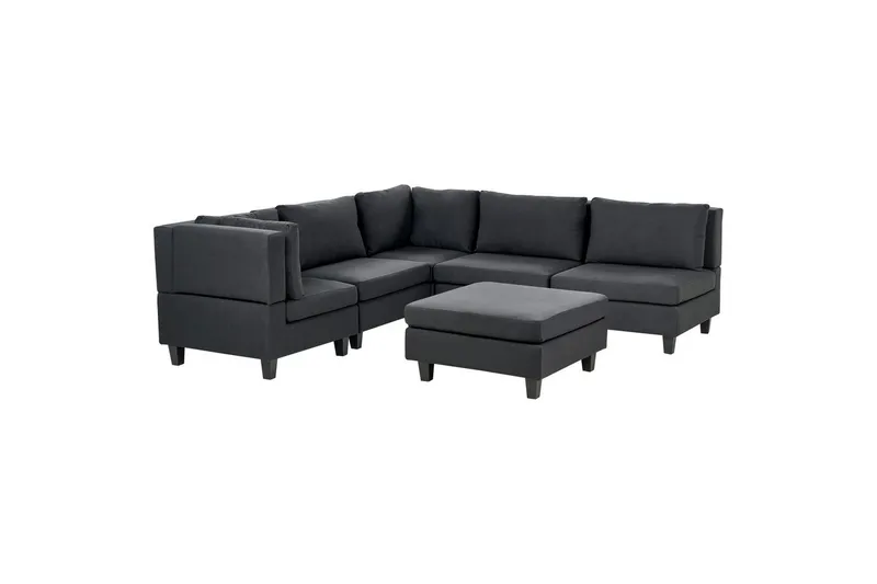 5-sits Hörnsoffa med fotpall Beliani Unstad Beige/svart, Högervänd, Polyester Black, undefined