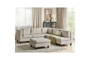 5-sits Hörnsoffa med fotpall Beliani Unstad Beige/svart, Högervänd, Polyester Beige, Black - Huonekalut - Sohva - Moduulisohva