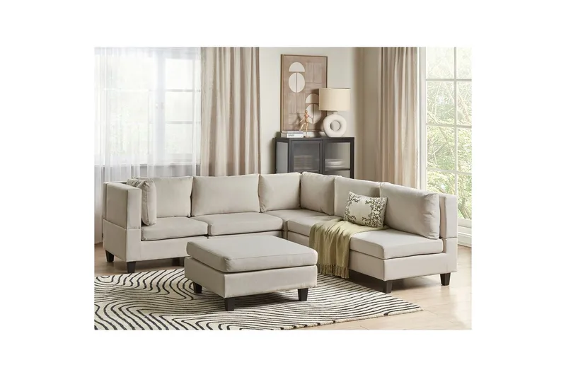 5-sits Hörnsoffa med fotpall Beliani Unstad Beige/svart, Högervänd, Polyester Beige, Black - Huonekalut - Sohva - Moduulisohva