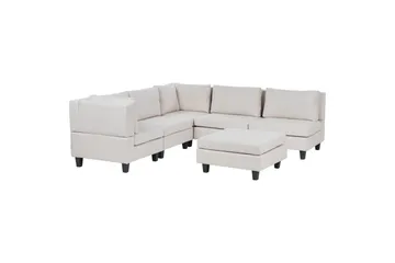 5-sits Hörnsoffa med fotpall Beliani Unstad Beige/svart, Högervänd, Polyester Beige, Black - Huonekalut - Sohva - Moduulisohva