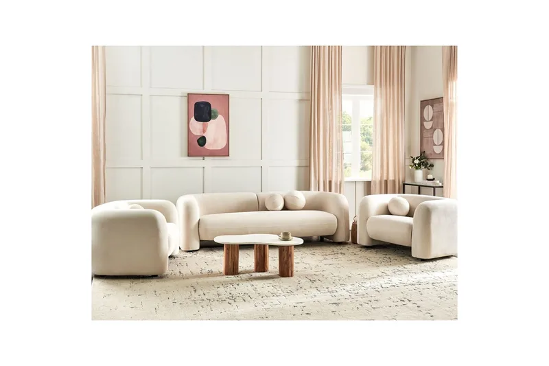 5-sits Soffgrupp Beliani Leiren Beige Offwhite - Huonekalut - Sohva - Sohvaryhmä