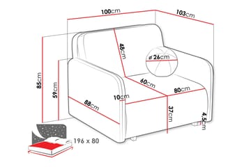 Ajmeri 2-istuttava vuodesohva 80x196 cm säilytystilalla buklee - Harmaa - Huonekalut - Sohva - Vuodesohva