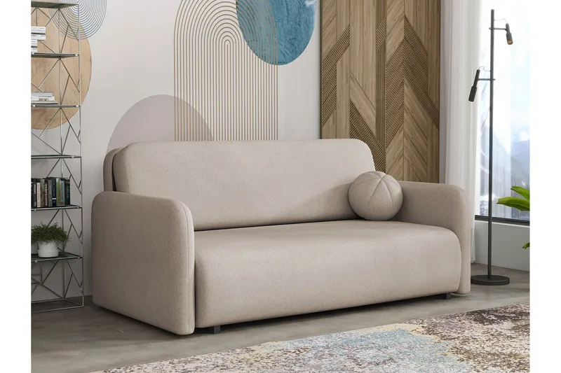 Ajmeri 3-istuttava vuodesohva 150x196 cm säilytystilalla kangasta, Beige