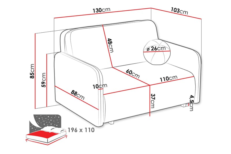 Ajmeri Vuodesohva 2-istuttava Bouclé - Valkoinen - Huonekalut - Sohva - Vuodesohva