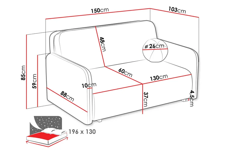 Ajmeri Vuodesohva 3-istuttava - Harmaa - Huonekalut - Sohva - Vuodesohva - 3 istuttava vuodesohva