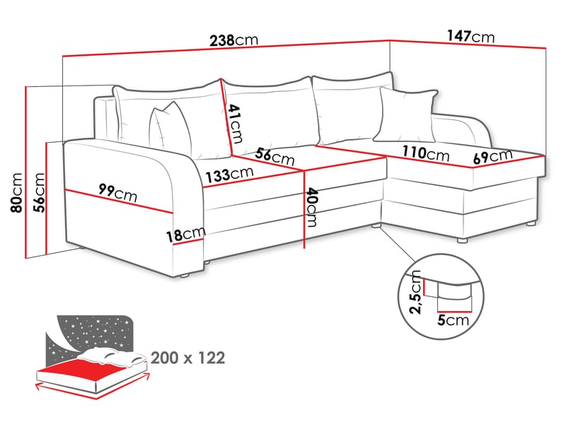 Alvared 3-istuttava Divaanisohva - Huonekalut - Sohva - Kulmasohva