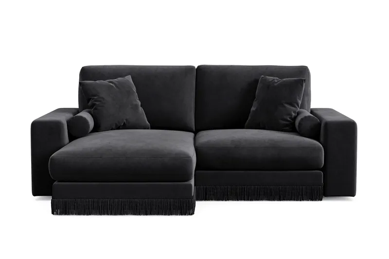 Arken Lyx 3-istuttava Käännettävä L-muotoinen Syvä Divaanisohva Sametista, Musta