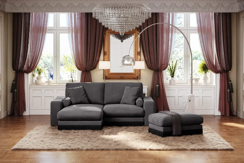 Arken Lyx 3-istuttava Käännettävä L-muotoinen Syvä Divaanisohva Sametista - Tummanharmaa - Huonekalut - Sohva - Divaanisohva - 3 istuttava sohva divaanilla