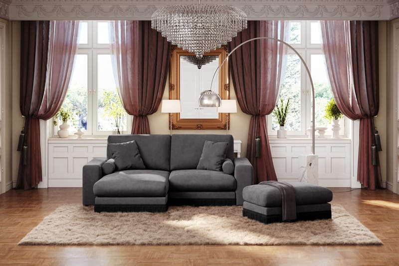 Arken Lyx 3-istuttava Käännettävä L-muotoinen Syvä Divaanisohva Sametista - Tummanharmaa - Huonekalut - Sohva - Divaanisohva - 3 istuttava sohva divaanilla