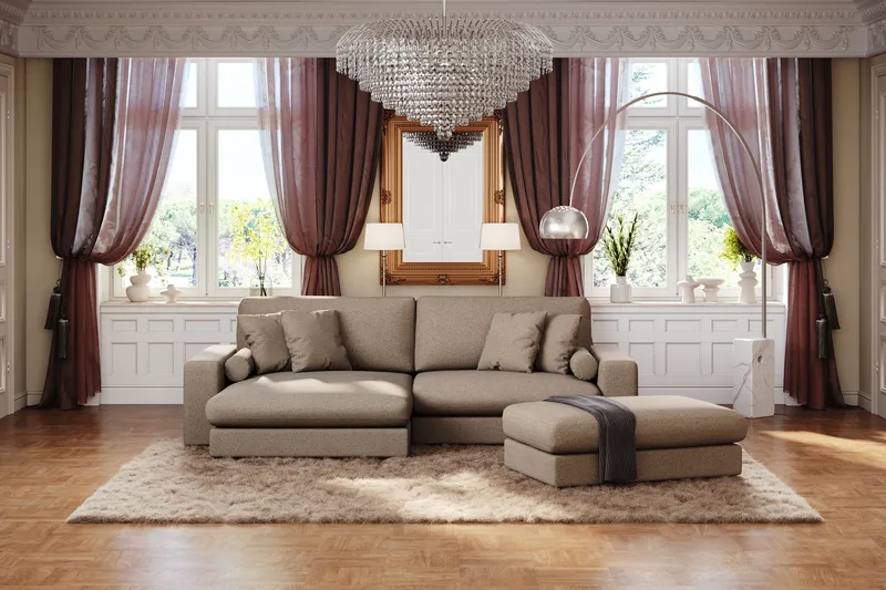 Arken Lyx 4-istuttava Käännettävä L-muotoinen Syvä Divaanisohva Kankaasta - Ruskea - Huonekalut - Sohva - Divaanisohva