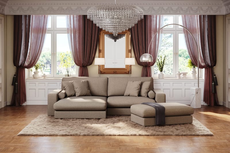 Arken Lyx 4-istuttava Käännettävä L-muotoinen Syvä Divaanisohva Kankaasta - Ruskea - Huonekalut - Sohva - Divaanisohva