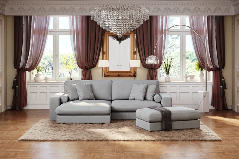 Arken Lyx 4-istuttava Käännettävä L-muotoinen Syvä Divaanisohva Kankaasta - Vaaleanharmaa - Huonekalut - Sohva - Divaanisohva