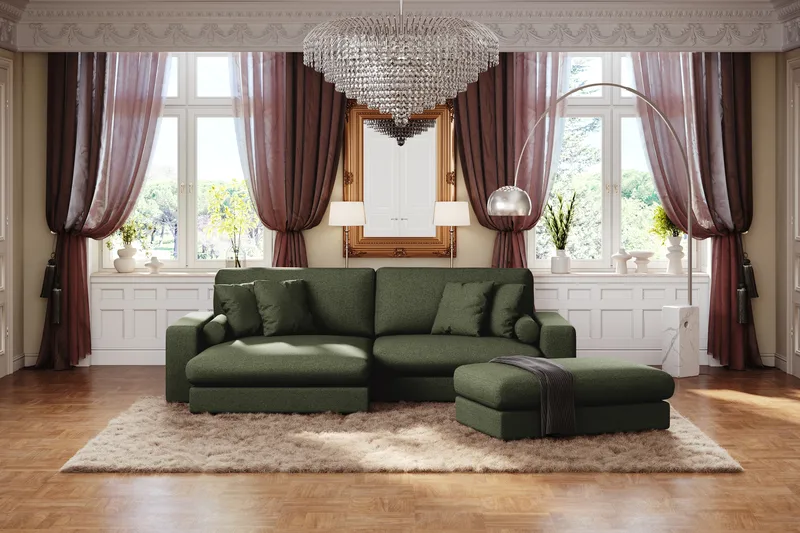 Arken Lyx 4-istuttava Käännettävä L-muotoinen Syvä Divaanisohva Kankaasta - Vihreä - Huonekalut - Sohva - Divaanisohva