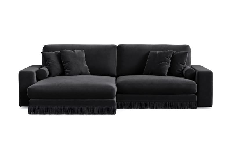 Arken Lyx 4-istuttava Käännettävä L-muotoinen Syvä Divaanisohva Sametista, Musta