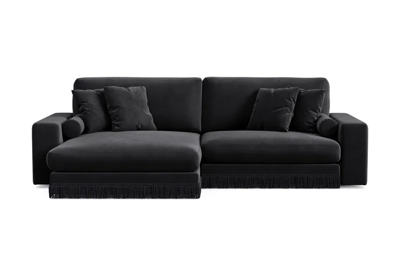 Arken Lyx 4-istuttava Käännettävä L-muotoinen Syvä Divaanisohva Sametista, Musta