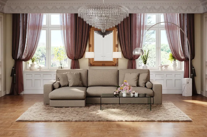 Arken Lyx 5-istuttava Käännettävä L-muotoinen Syvä Divaanisohva Kankaasta - Ruskea - Huonekalut - Sohva - Divaanisohva