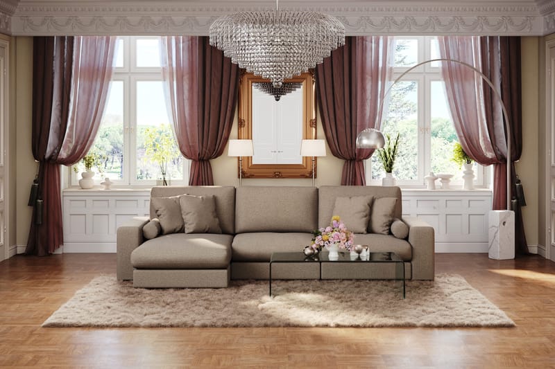 Arken Lyx 5-istuttava Käännettävä L-muotoinen Syvä Divaanisohva Kankaasta - Ruskea - Huonekalut - Sohva - Divaanisohva