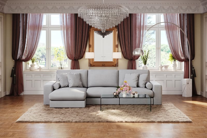 Arken Lyx 5-istuttava Käännettävä L-muotoinen Syvä Divaanisohva Kankaasta - Vaaleanharmaa - Huonekalut - Sohva - Divaanisohva