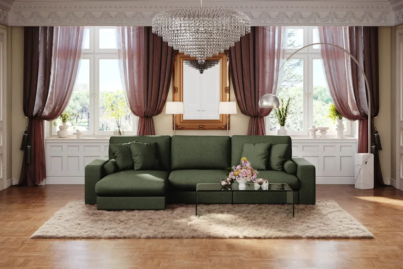 Arken Lyx 5-istuttava Käännettävä L-muotoinen Syvä Divaanisohva Kankaasta - Vihreä - Huonekalut - Sohva - Divaanisohva