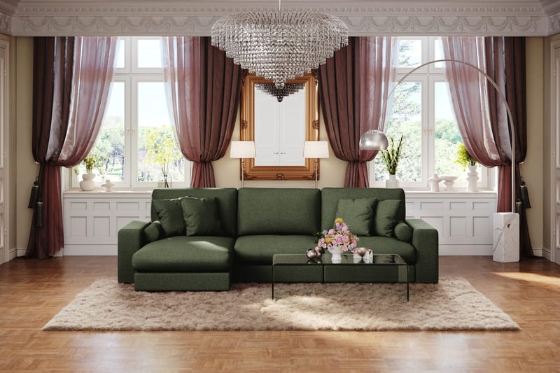 Arken Lyx 5-istuttava Käännettävä L-muotoinen Syvä Divaanisohva Kankaasta - Vihreä - Huonekalut - Sohva - Divaanisohva