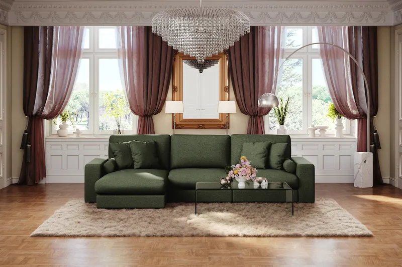 Arken Lyx 5-istuttava Käännettävä L-muotoinen Syvä Divaanisohva Kankaasta - Vihreä - Huonekalut - Sohva - Divaanisohva