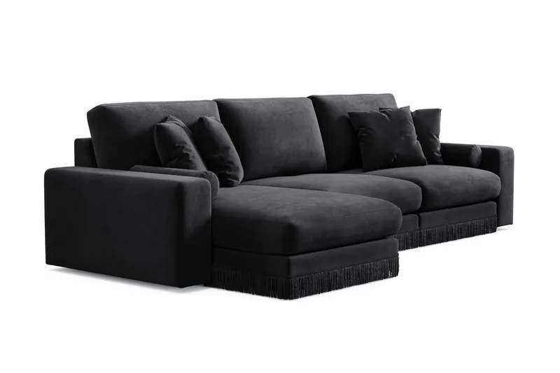 Arken Lyx 5-istuttava Käännettävä L-muotoinen Syvä Divaanisohva Sametista - Musta - Huonekalut - Sohva - Divaanisohva