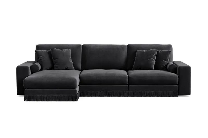 Arken Lyx 5-istuttava Käännettävä L-muotoinen Syvä Divaanisohva Sametista, Musta