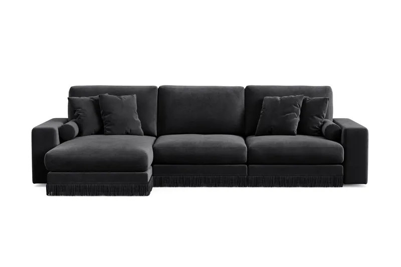 Arken Lyx 5-istuttava Käännettävä L-muotoinen Syvä Divaanisohva Sametista, Musta