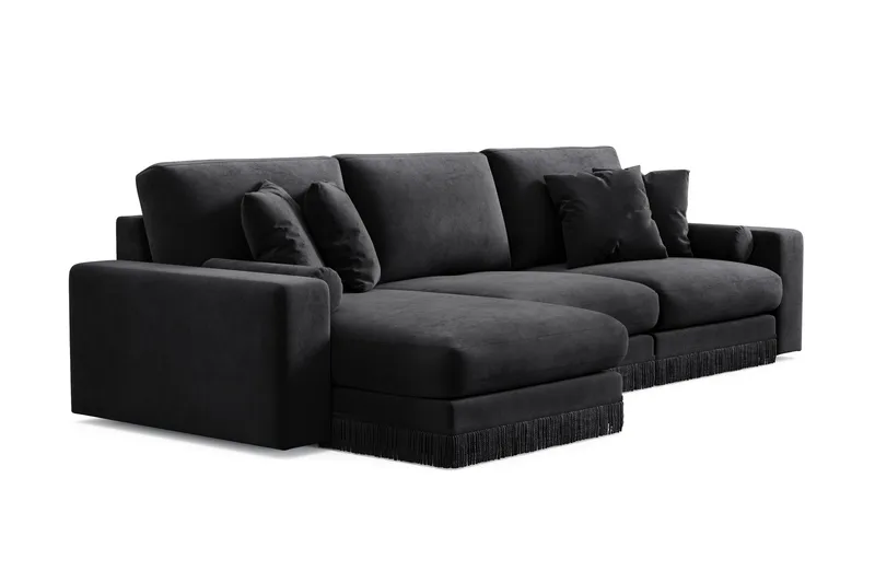 Arken Lyx 5-istuttava Käännettävä L-muotoinen Syvä Divaanisohva Sametista - Musta - Huonekalut - Sohva - Divaanisohva