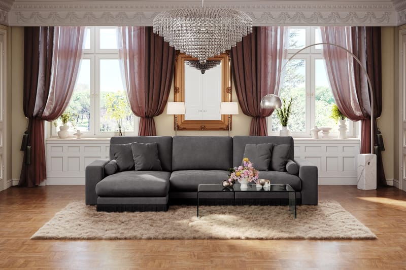 Arken Lyx 5-istuttava Käännettävä L-muotoinen Syvä Divaanisohva Sametista - Tummanharmaa - Huonekalut - Sohva - Divaanisohva