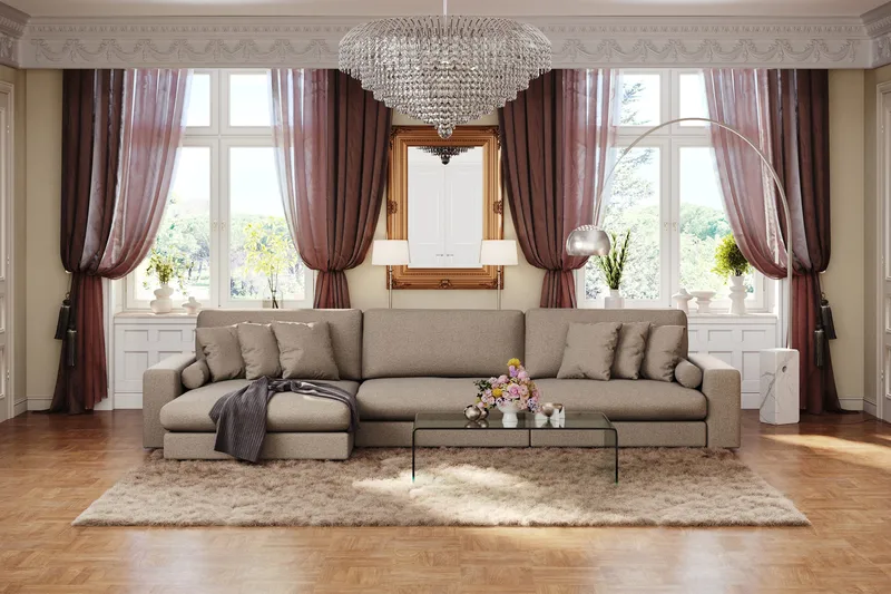 Arken Lyx 6-istuttava Käännettävä L-muotoinen Syvä Divaanisohva Kankaasta - Ruskea - Huonekalut - Sohva - Divaanisohva