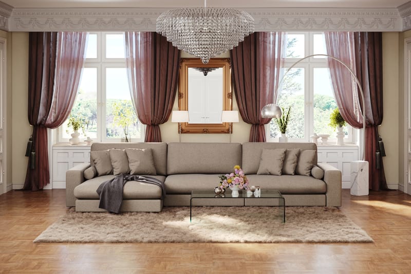 Arken Lyx 6-istuttava Käännettävä L-muotoinen Syvä Divaanisohva Kankaasta - Ruskea - Huonekalut - Sohva - Divaanisohva