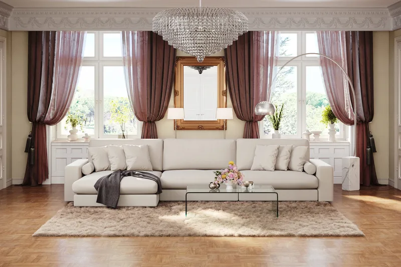 Arken Lyx 6-istuttava Käännettävä L-muotoinen Syvä Divaanisohva Kankaasta - Vaalea beige - Huonekalut - Sohva - Divaanisohva