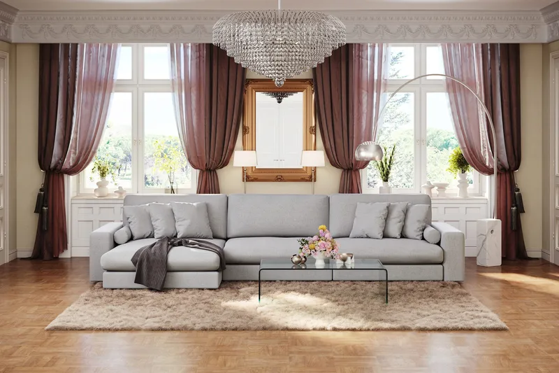 Arken Lyx 6-istuttava Käännettävä L-muotoinen Syvä Divaanisohva Kankaasta - Vaaleanharmaa - Huonekalut - Sohva - Divaanisohva