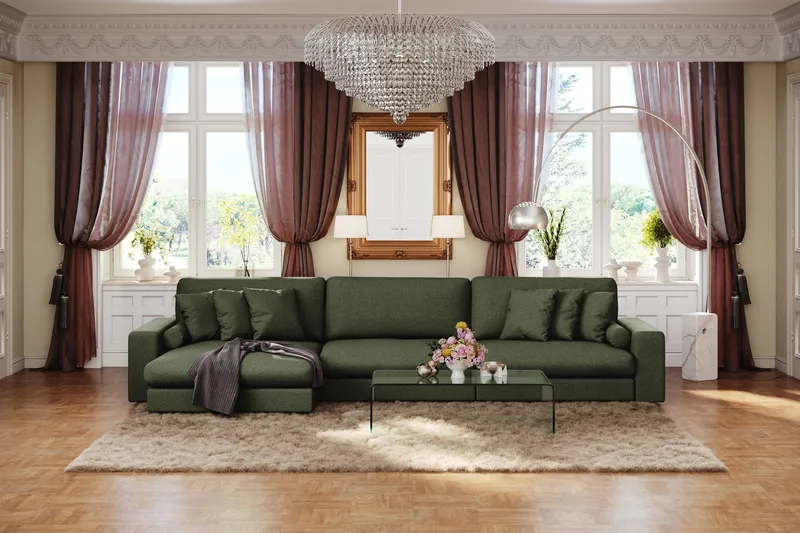 Arken Lyx 6-istuttava Käännettävä L-muotoinen Syvä Divaanisohva Kankaasta - Vihreä - Huonekalut - Sohva - Divaanisohva