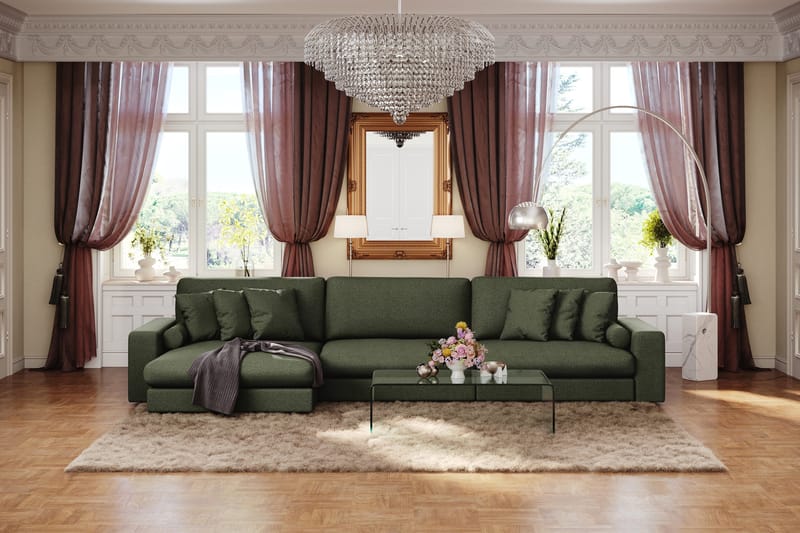 Arken Lyx 6-istuttava Käännettävä L-muotoinen Syvä Divaanisohva Kankaasta - Vihreä - Huonekalut - Sohva - Divaanisohva