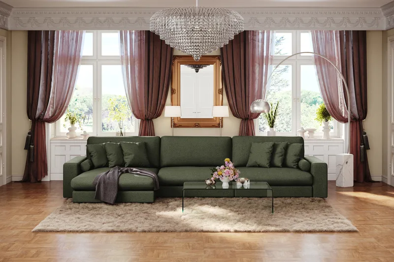 Arken Lyx 6-istuttava Käännettävä L-muotoinen Syvä Divaanisohva Kankaasta - Vihreä - Huonekalut - Sohva - Divaanisohva