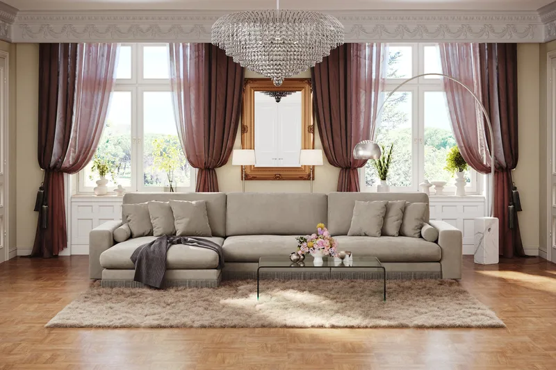 Arken Lyx 6-istuttava Käännettävä L-muotoinen Syvä Divaanisohva Sametista - Beige - Huonekalut - Sohva - Divaanisohva