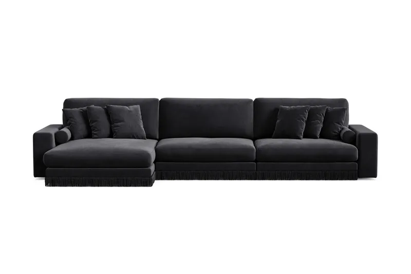 Arken Lyx 6-istuttava Käännettävä L-muotoinen Syvä Divaanisohva Sametista - Musta - Huonekalut - Sohva - Divaanisohva