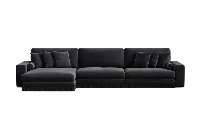 Arken Lyx 6-istuttava Käännettävä L-muotoinen Syvä Divaanisohva Sametista, Musta