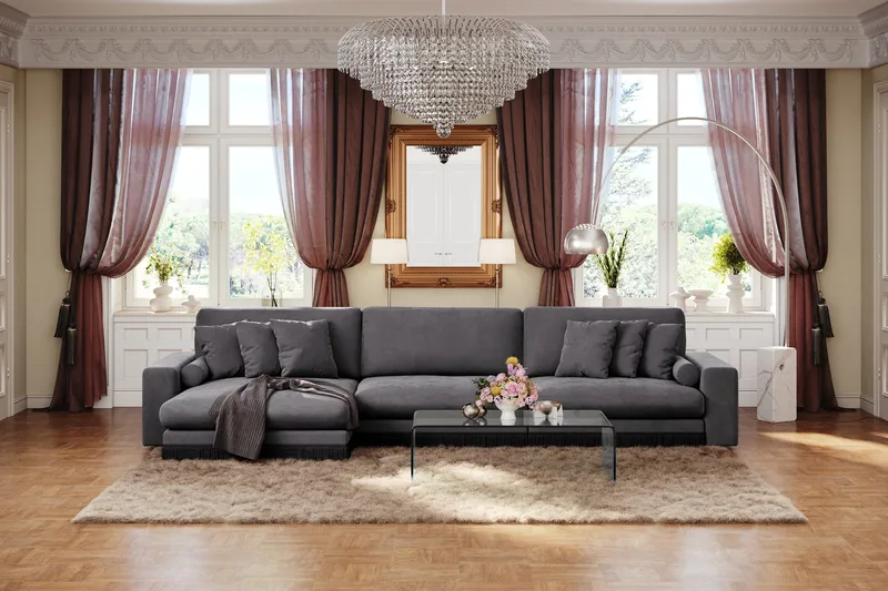 Arken Lyx 6-istuttava Käännettävä L-muotoinen Syvä Divaanisohva Sametista - Tummanharmaa - Huonekalut - Sohva - Divaanisohva