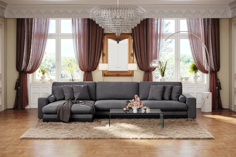 Arken Lyx 6-istuttava Käännettävä L-muotoinen Syvä Divaanisohva Sametista - Tummanharmaa - Huonekalut - Sohva - Divaanisohva