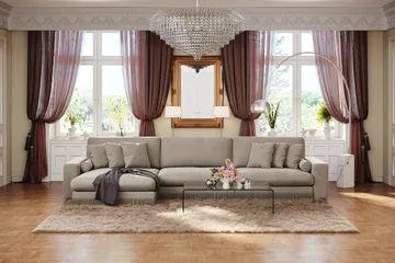 Arken Lyx 6-paikkainen käännettävä L-muotoinen syvä samettidivaanisohva - Beige - Huonekalut - Sohva - Divaanisohva