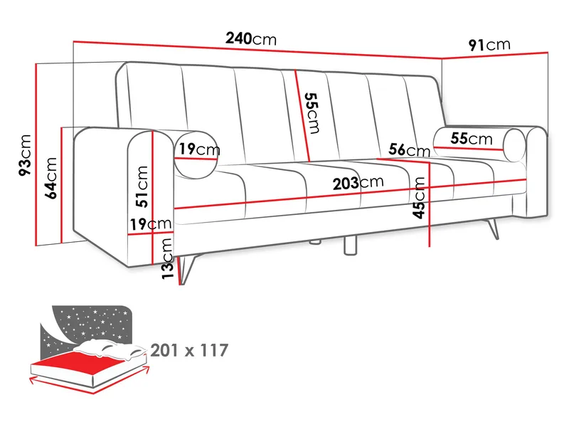 Aurvin 3-istuttava vuodesohva - harmaa - Huonekalut - Sohva - Vuodesohva
